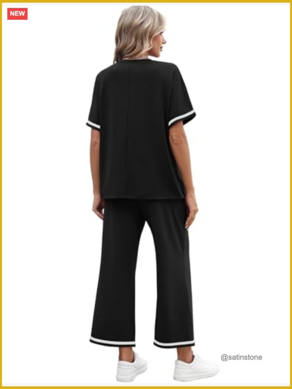 Two Piece Lounge Set Short Sleeve Wide Leg Pants With Pockets Travel Vacation View 5